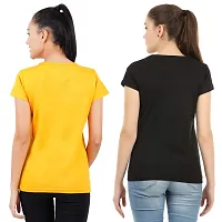 Midaas Womens Cotton Solid Tshirt Beige::Black Pack of 2-thumb1