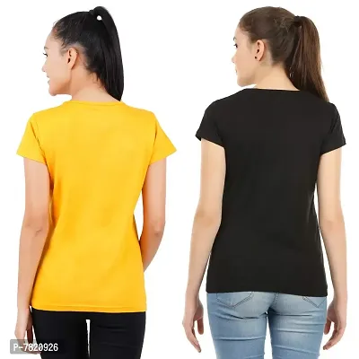 Midaas Womens Cotton Solid Tshirt Beige::Black Pack of 2-thumb2