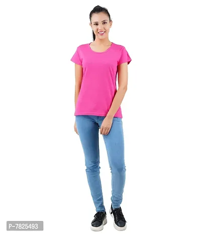 Midaas Womens Cotton Solid Tshirt Beige::Dark Pink Pack of 2-thumb4