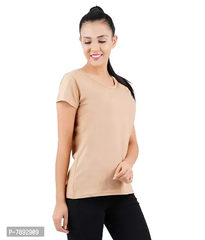 Midaas Womens Cotton Solid Tshirt Beige::Dark Pink Pack of 2-thumb3