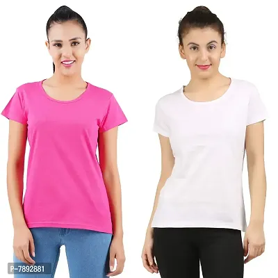 Midaas Womens Cotton Solid Tshirt Dark Pink::White Medium Pack of 2-thumb0