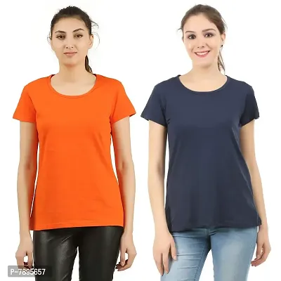 MIDAAS Women's T-Shirt (Pack of 2) (MS_034-M_Orange  Navy Blue_Medium)-thumb0