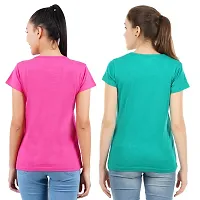 Midaas Womens Cotton Solid Tshirt Dark Pink::Green Medium Pack of 2-thumb1