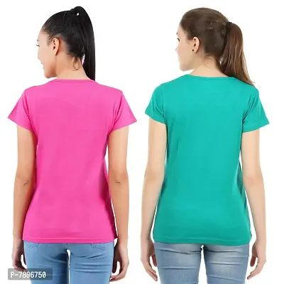 Midaas Womens Cotton Solid Tshirt Dark Pink::Green Medium Pack of 2-thumb2