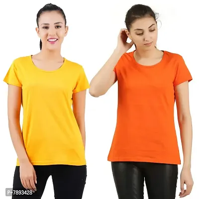 Midaas Womens Cotton Solid Tshirt Mustard::Orange Small Pack of 2-thumb0