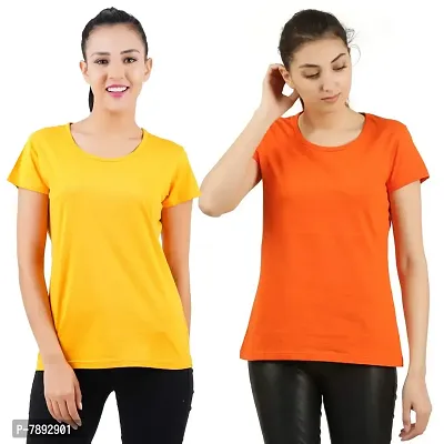 Midaas Womens Cotton Solid Tshirt Mustard::Orange Large Pack of 2