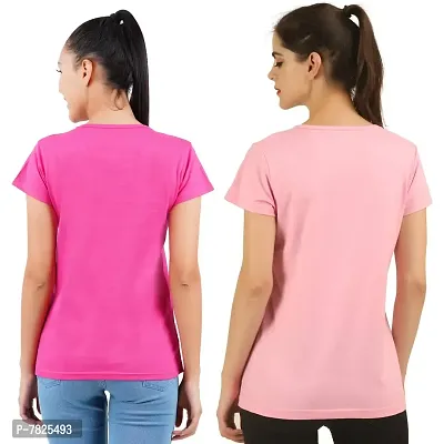 Midaas Womens Cotton Solid Tshirt Beige::Dark Pink Pack of 2-thumb2