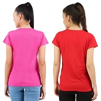 Midaas Womens Cotton Solid Tshirt Dark Pink::Red Medium Pack of 2-thumb1