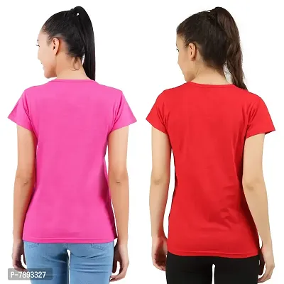 Midaas Womens Cotton Solid Tshirt Dark Pink::Red Medium Pack of 2-thumb2