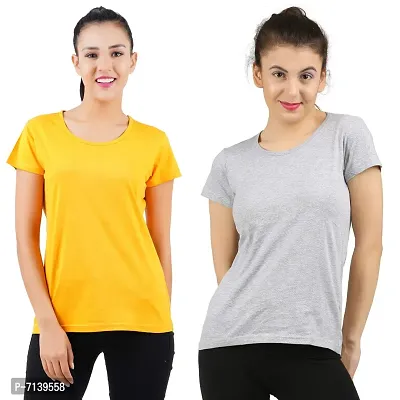 Midaas Womens Cotton Solid Tshirt Mustard::Melange Small Pack of 2