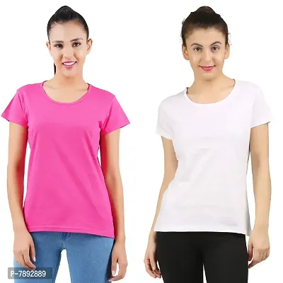 Midaas Womens Cotton Solid Tshirt Dark Pink::White X-Large Pack of 2-thumb0