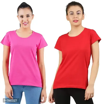 Midaas Womens Cotton Solid Tshirt Dark Pink::Red Medium Pack of 2-thumb0