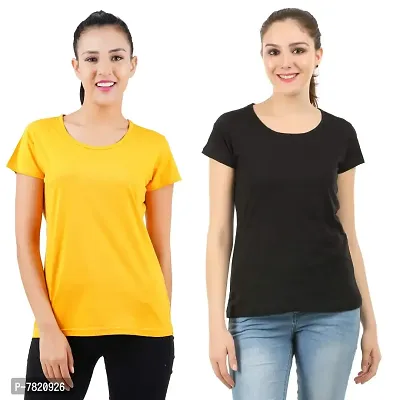 Midaas Womens Cotton Solid Tshirt Beige::Black Pack of 2-thumb0