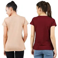 Midaas Womens Cotton Solid Tshirt Beige::Maroon Large Pack of 2-thumb1