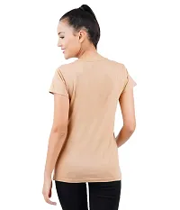 Midaas Womens Cotton Printed Tshirt Beige::Brown Small-thumb2