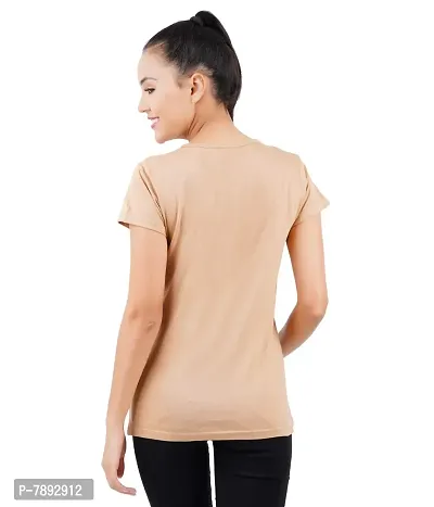 Midaas Womens Cotton Printed Tshirt Beige::Brown Small-thumb3