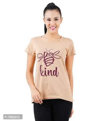 Midaas Womens Cotton Printed Tshirt Beige::Brown Small-thumb1