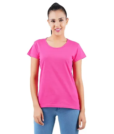 Midaas Womens Cotton Soild Tshirt Pink