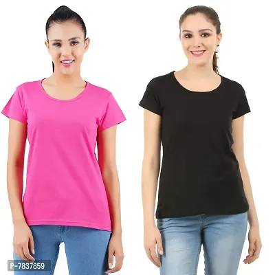 Midaas Womens Cotton Solid Tshirt Dark Pink ::Black Medium Pack of 2-thumb0