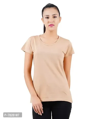 Midaas Womens Cotton Soild Tshirt Pink-thumb1