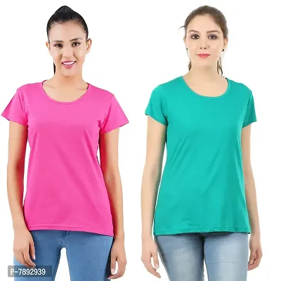 Midaas Womens Cotton Solid Tshirt Dark Pink::Green X-Large Pack of 2