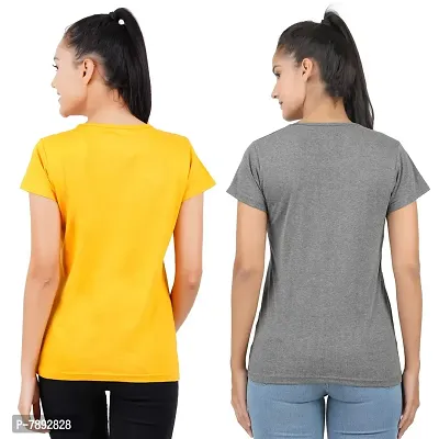 Midaas Womens Cotton Solid Tshirt Beige::Black Pack of 2-thumb2