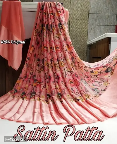 Stylish Georgette And Satin Patta Printed Saree With Blouse Piece