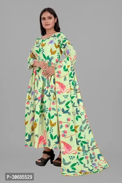 Elegant Green Printed Georgette Stitched Gown with Dupatta And Inner Crepe For Women