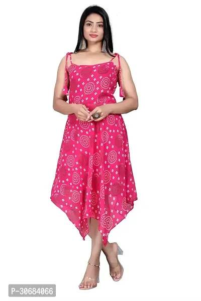 Stylish Pink Georgette Printed Dresses For Women-thumb0