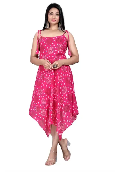 Pure Georgette Fabric Bandhani Dress With Inner Crepe:(No Bottomwear)