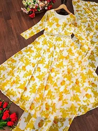 Elegant Yellow Printed Georgette Stitched Gown With Dupatta For Women-thumb1