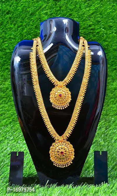 micro gold  plated one gram gold jewellery necklace and  long  haram for woman