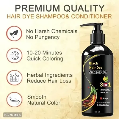 Herbal 3 in 1 Hair Dye Instant Black Hair Shampoo for Women  Men 100% Coverage Shampoo 300ml (Black))-thumb3