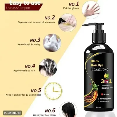 Herbal 3 in 1 Hair Dye Instant Black Hair Shampoo for Women  Men 100% Coverage Shampoo 300ml (Black))-thumb3