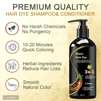 Herbal 3 in 1 Hair Dye Instant Black Hair Shampoo for Women  Men 100% Coverage Shampoo 300ml (Black))-thumb4