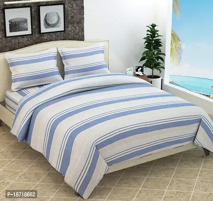 Ace International Panipat Handloom Cotton Modern Bedsheets for King Size Double Bed with 2 Pillow Cover (Light Blue)