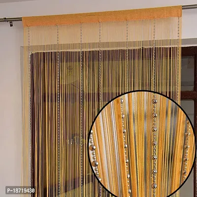 KACHVI Decorative Polyester Thread Curtain |String Thread Curtain |Room Divider Curtains|Thread Door Curtains| Beads Curtain| Pack of 1 (4 x 7 ft, Yellow)