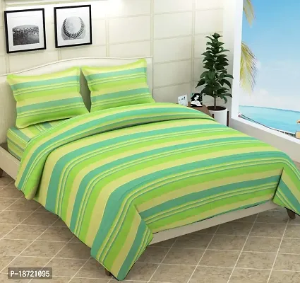 Ace International Striped Pattern Double-Bed Sheet/Bed Cover for Double-Bed King Size with 2 Pillow Cover, (Green, Cotton)