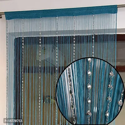 KACHVI Decorative Polyester Thread Curtains |String Thread Curtains |Room Divider Curtains|Thread Door Curtains | Beads Curtains| Pack of 1 (4 x 7 ft, Aqua)