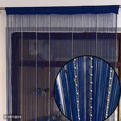 KACHVI Decorative Polyester Thread Curtain |String Thread Curtain |Room Divider Curtains|Thread Door Curtains| Beads Curtain| Pack of 1 (4 x 7 ft, Navy)