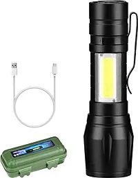 LED Flashlight with COB Light Mini Waterproof Portable LED Flashlight USB Rechargeable 3 Modes Light Flashlight - Black colour-thumb3