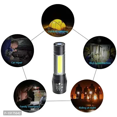 LED Flashlight with COB Light Mini Waterproof Portable LED Flashlight USB Rechargeable 3 Modes Light Flashlight - Black colour-thumb3