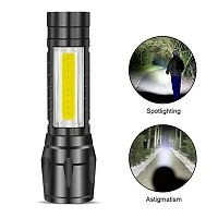 LED Flashlight with COB Light Mini Waterproof Portable LED Flashlight USB Rechargeable 3 Modes Light Flashlight - Black colour-thumb1