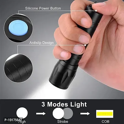 LED Flashlight with COB Light Mini Waterproof Portable LED Flashlight USB Rechargeable 3 Modes Light Flashlight - Black colour-thumb0