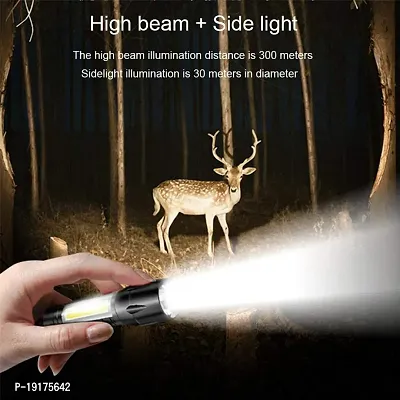 LED Flashlight with COB Light Mini Waterproof Portable LED Flashlight USB Rechargeable 3 Modes Light Flashlight - Black colour-thumb5