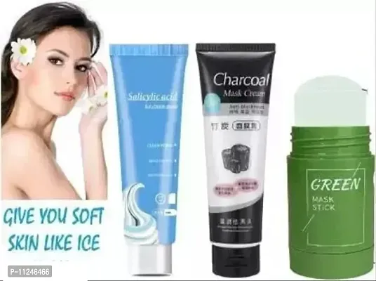 Trendy Face Mask Combo Pack Of Green Stick Face Mask With Charcoal Mask And Ice Cream Mask