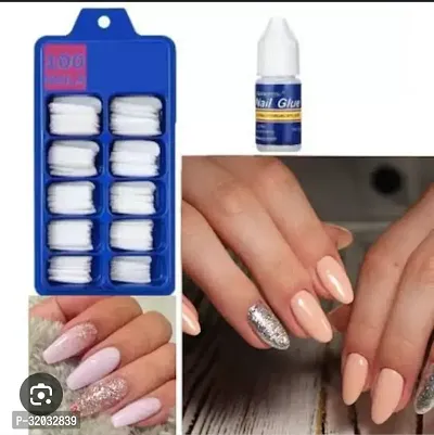 Artificial Curve Fake Nails with Glue White (pack of 100nails)-thumb0