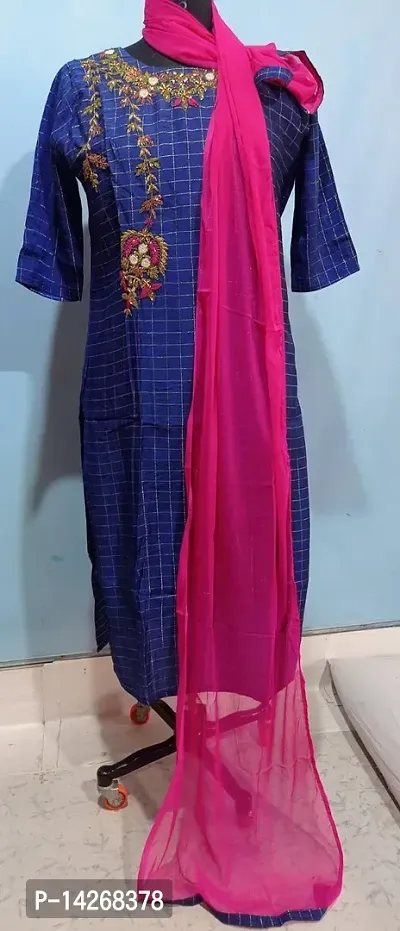 Straight   Art Silk Kurta With Dupatta Set For Women-thumb0