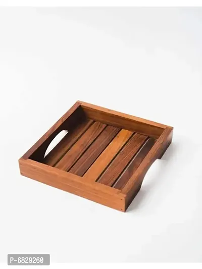 Wooden Serving Trays Tableware Lunch Dinner Breakfast Decoration for Home Kitchen, Pack of 1, 8x8x1.5 Inch Brown-thumb0