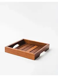 Wooden Serving Trays Tableware Lunch Dinner Breakfast Decoration for Home Kitchen, Pack of 1, 8x8x1.5 Inch Brown-thumb1